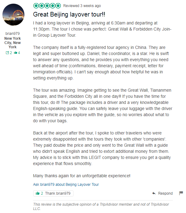 BeijingLayoverTour.com Reviews